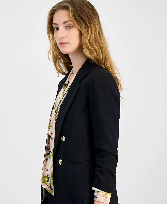 Bar III Women's Faux Double-Breasted Scrunch-Sleeve Blazer Exclusively At Macy's Women's Fashion Shoes & Accessories