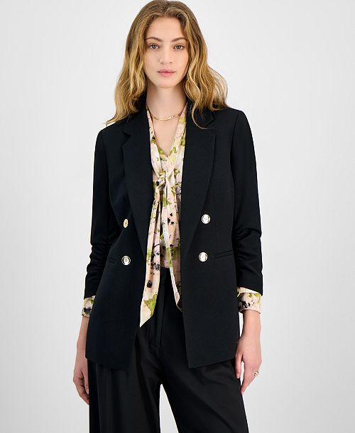 Bar III Women's Faux Double-Breasted Scrunch-Sleeve Blazer Exclusively at Macy's Women's Fashion Shoes & Accessories