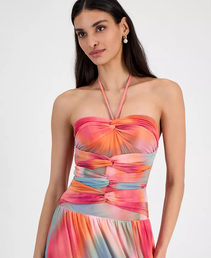 Bar III Women's Printed Halter Bandeau Maxi Dress Exclusively At Macy's Women's Fashion Shoes & Accessories