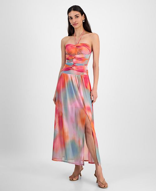 Bar III Women's Printed Halter Bandeau Maxi Dress Exclusively at Macy's Women's Fashion Shoes & Accessories