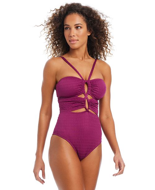 Bar III Women's Pucker Up Keyhole One-Piece Swimsuit Exclusively at Macy's Women's Fashion Shoes & Accessories