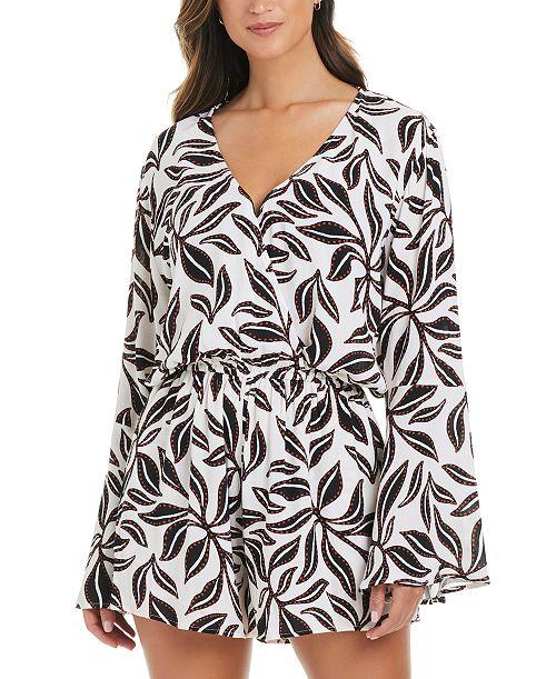 Bar III Women's Resort Daze Printed Bell-Sleeve Romper Exclusively at Macy's Women's Fashion Shoes & Accessories