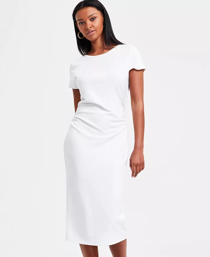 Bar III Women's Ruched Short-Sleeve Midi Dress Exclusively At Macy's Women's Fashion Shoes & Accessories