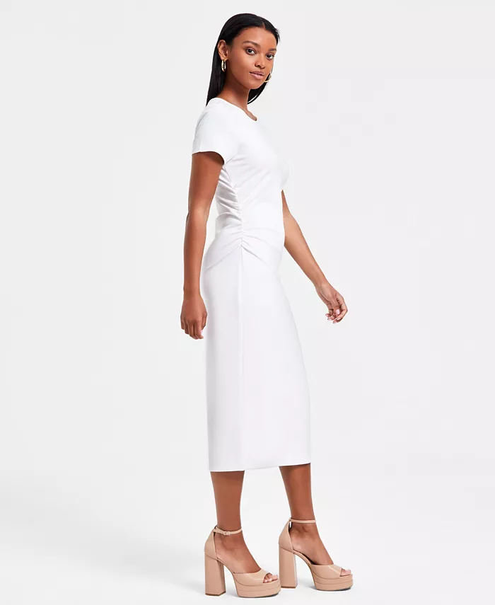Bar III Women's Ruched Short-Sleeve Midi Dress Exclusively At Macy's Women's Fashion Shoes & Accessories