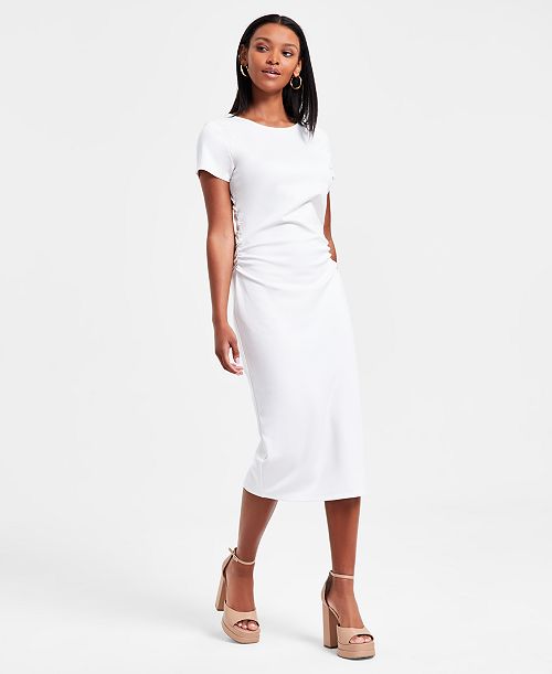 Bar III Women's Ruched Short-Sleeve Midi Dress Exclusively at Macy's Women's Fashion Shoes & Accessories