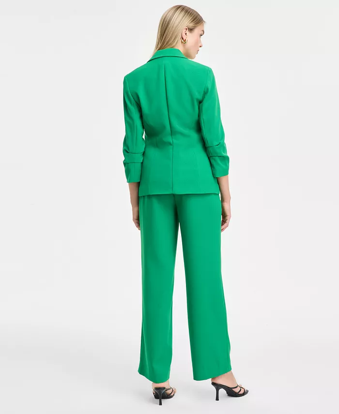 Bar III Women's Ruched-Sleeve Blazer Satin Cowlneck Top & Wide-Leg Pants Exclusively At Macy's Women's Fashion Shoes & Accessories