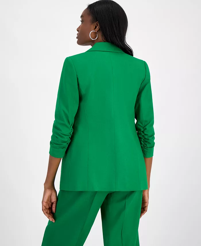 Bar III Women's Ruched-Sleeve Open-Front Linen Blazer Exclusively At Macy's Women's Fashion Shoes & Accessories