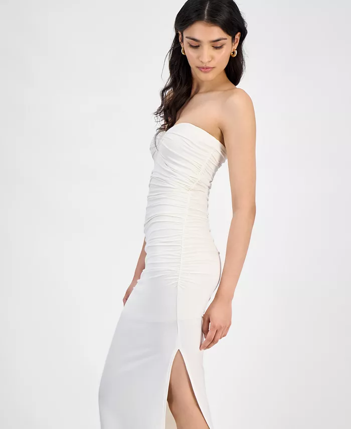 Bar III Women's Strapless Keyhole Ruched Midi Dress Exclusively At Macy's Women's Fashion Shoes & Accessories