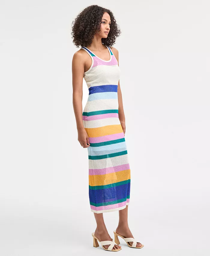 Bar III Women's Striped Crochet Tank Dress Exclusively At Macy's Women's Fashion Shoes & Accessories