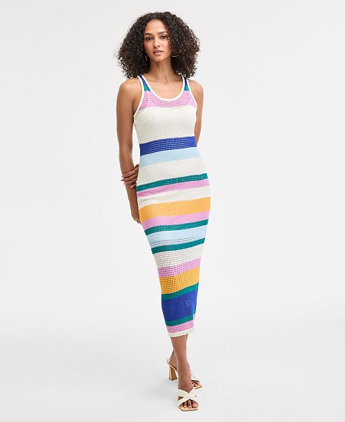 Bar III Women's Striped Crochet Tank Dress Exclusively at Macy's Women's Fashion Shoes & Accessories