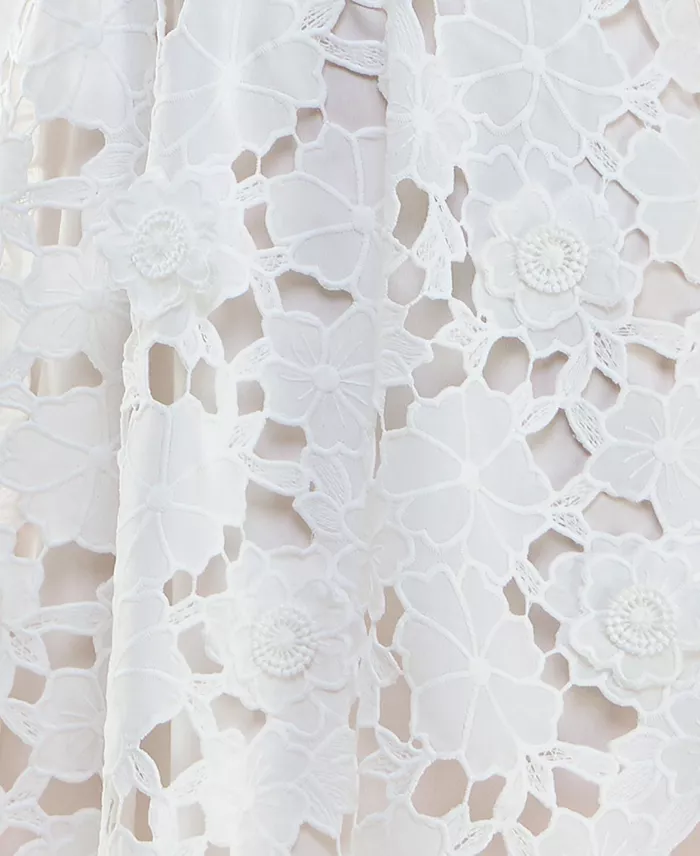 BEAUTY & GRACE Juniors' Embroidered Puff-Sleeve Dress Juniors'