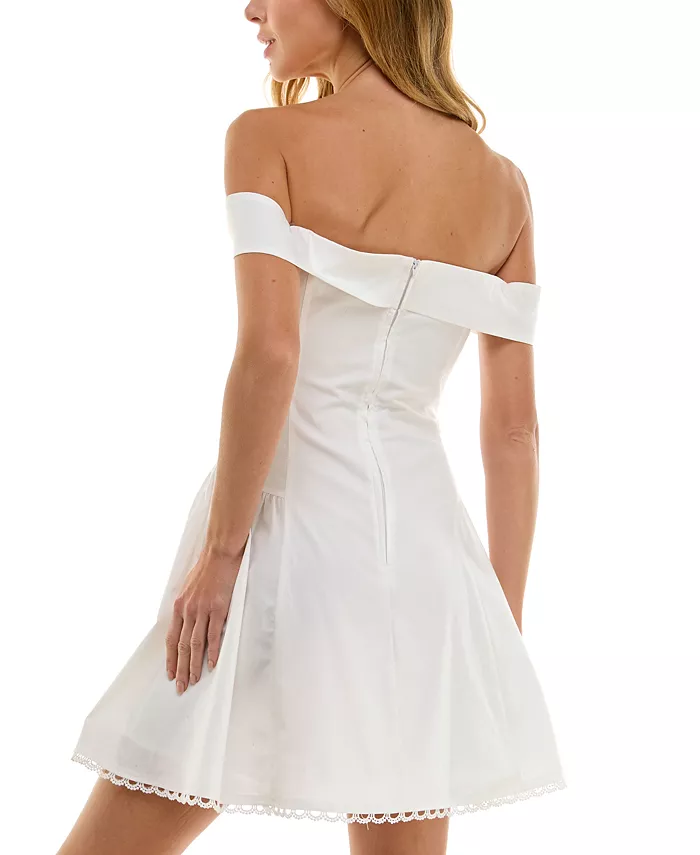 BEAUTY & GRACE Juniors' Off-The-Shoulder A-Line Mini Dress Juniors'
