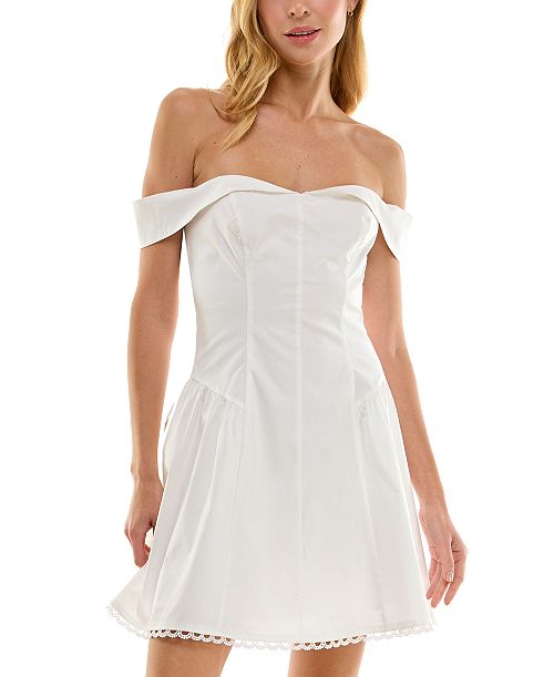 BEAUTY & GRACE Juniors' Off-The-Shoulder A-Line Mini Dress Juniors'
