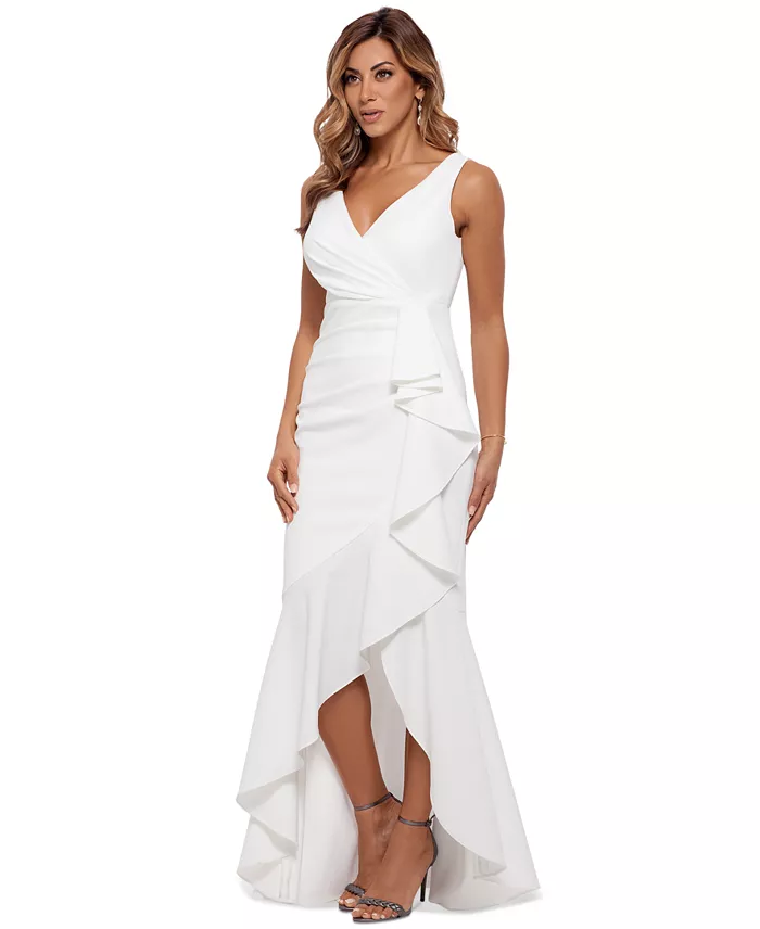 Betsy & Adam Petite Ruffled High-Low Mermaid Gown Women's Fashion Shoes & Accessories