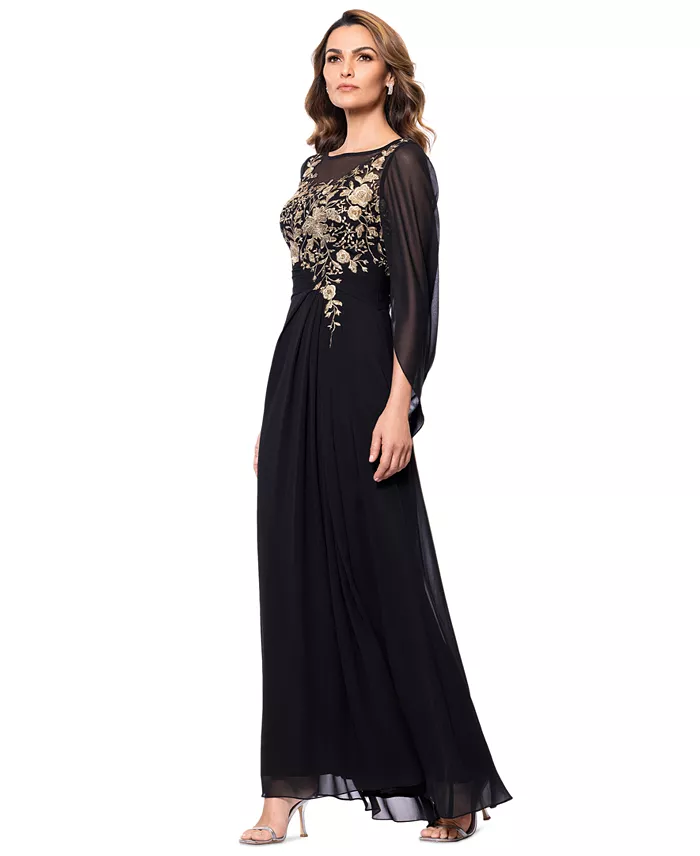Betsy & Adam Women's Embroidered Cape-Sleeve Gown Women's Fashion Shoes & Accessories