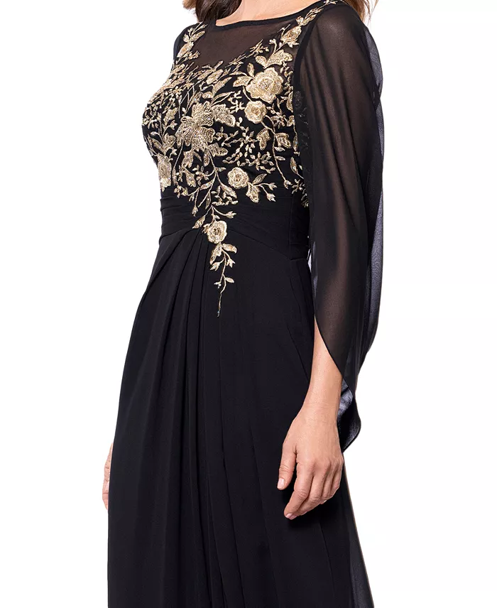 Betsy & Adam Women's Embroidered Cape-Sleeve Gown Women's Fashion Shoes & Accessories