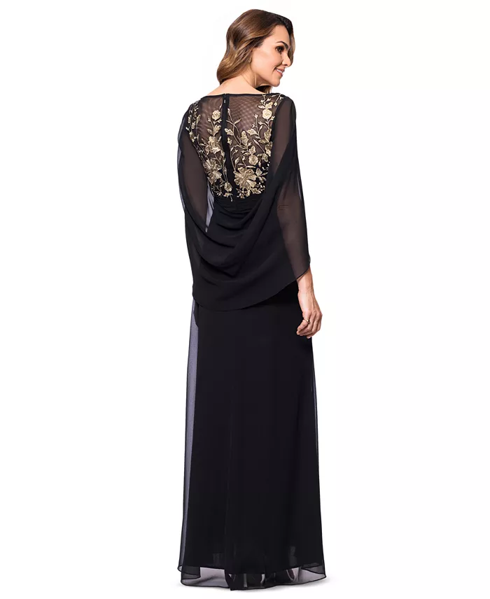 Betsy & Adam Women's Embroidered Cape-Sleeve Gown Women's Fashion Shoes & Accessories