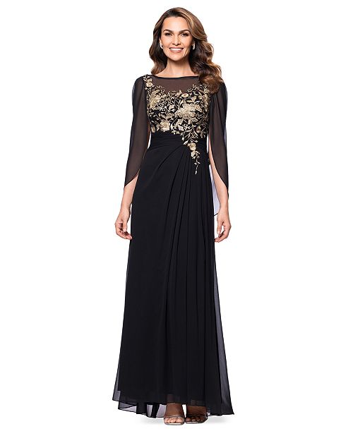 Betsy & Adam Women's Embroidered Cape-Sleeve Gown Women's Fashion Shoes & Accessories