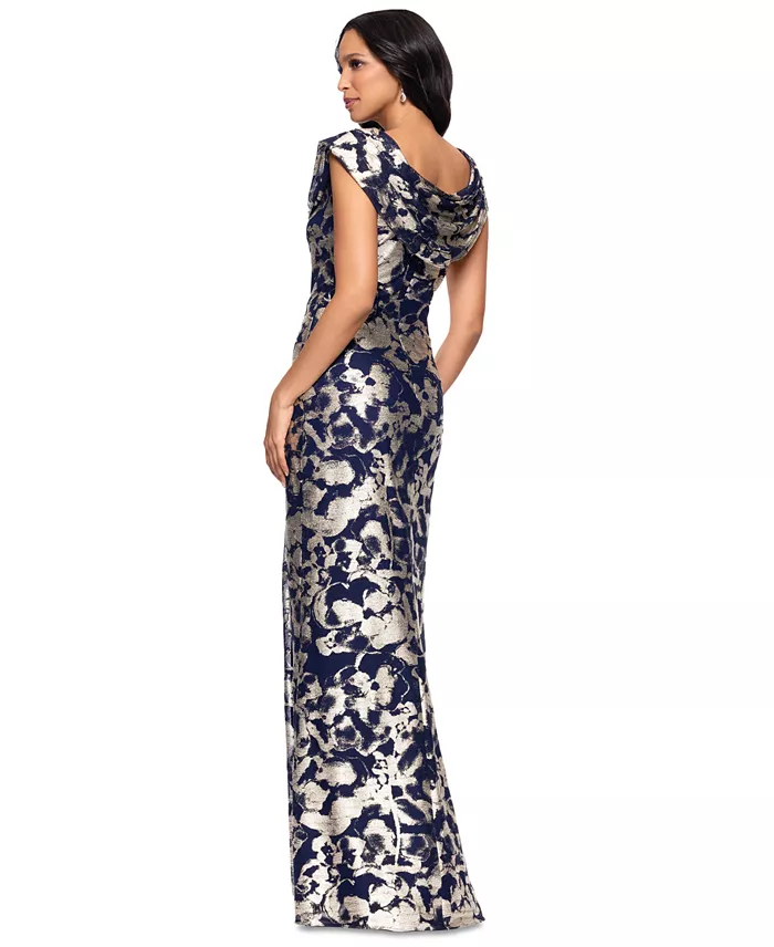 Betsy & Adam Women's Floral-Foil Powermesh Sheath Dress Women's Fashion Shoes & Accessories