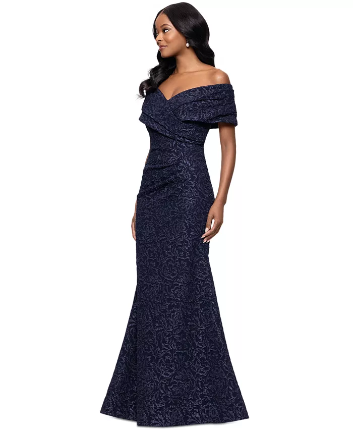 Betsy & Adam Women's Off-The-Shoulder Brocade Gown Women's Fashion Shoes & Accessories