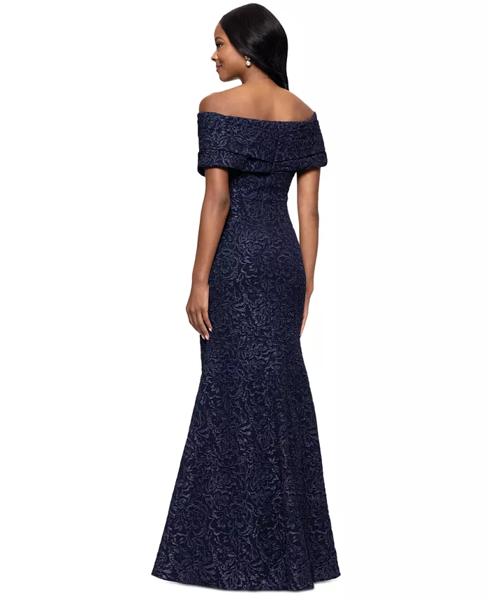 Betsy & Adam Women's Off-The-Shoulder Brocade Gown Women's Fashion Shoes & Accessories