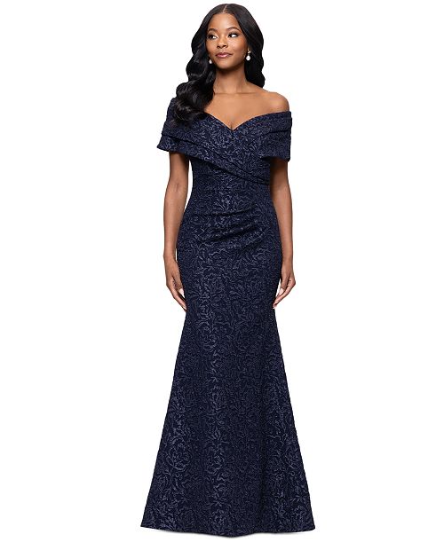 Betsy & Adam Women's Off-The-Shoulder Brocade Gown Women's Fashion Shoes & Accessories