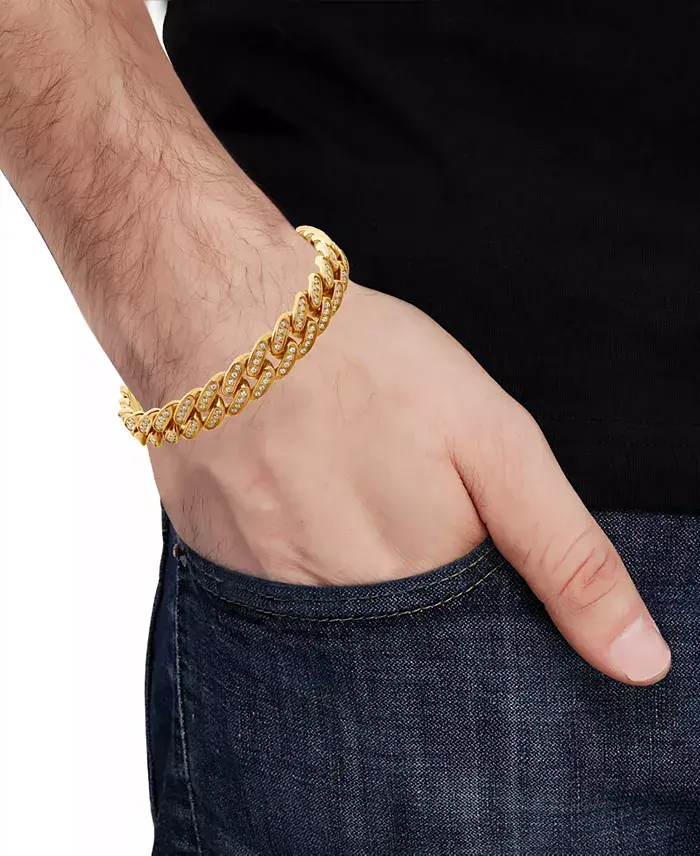Blackjack Men's Miami Cuban Link Cubic Zirconia Bracelet In Gold-Tone Ion-Plated Stainless Steel Jewelry & Watches