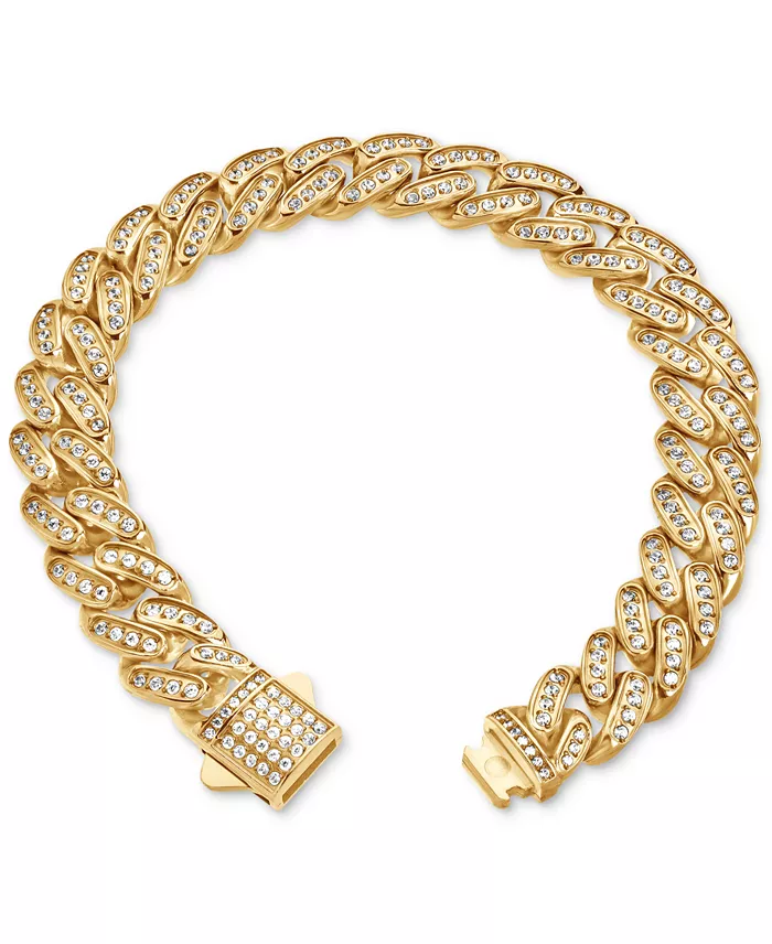 Blackjack Men's Miami Cuban Link Cubic Zirconia Bracelet In Gold-Tone Ion-Plated Stainless Steel Jewelry & Watches