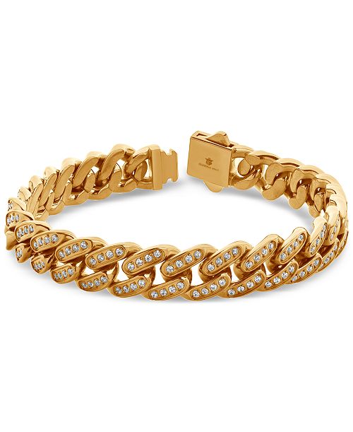Blackjack Men's Miami Cuban Link Cubic Zirconia Bracelet in Gold-Tone Ion-Plated Stainless Steel Jewelry & Watches Blackjack Men's Miami Cuban Link Cubic Zirconia Bracelet in Gold-Tone Ion-Plated Stainless Steel Jewelry & Watches