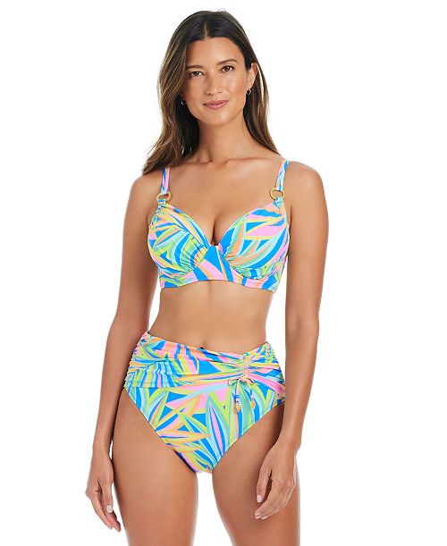 Bleu by Rod Beattie Women's On The Bright Side Printed Underwire Bikini Top & High-Waist Sarong Bikini Bottoms Women's Fashion Shoes & Accessories