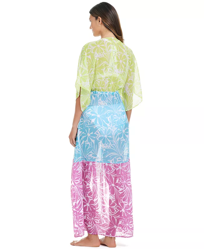 Bleu By Rod Beattie Women's Sock It To Me Printed Chiffon Cover-Up Maxi Dress Women's Fashion Shoes & Accessories