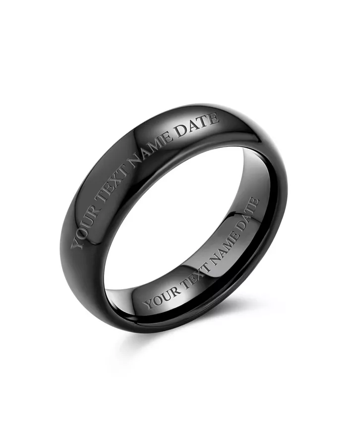 Bling Jewelry Plain Simple Dome Black Silver Rose Gold Plated Titanium Band Ring Comfort Fit 6MM Jewelry & Watches