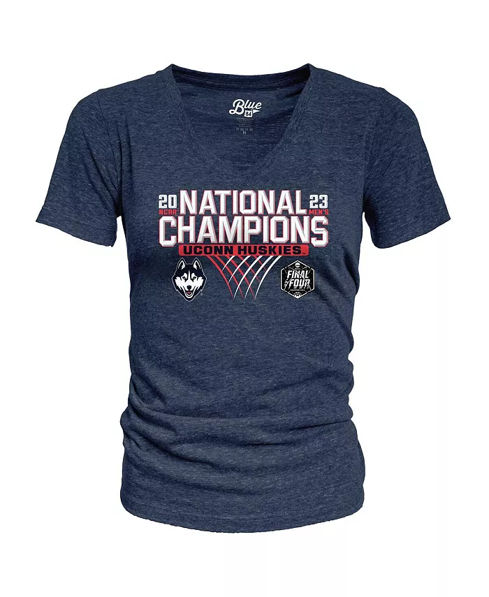 Blue 84 Women's Navy UConn Huskies 2023 NCAA Men's Basketball National Champions Focus Bracket Tri-Blend V-Neck T-shirt Sports Fan Shop