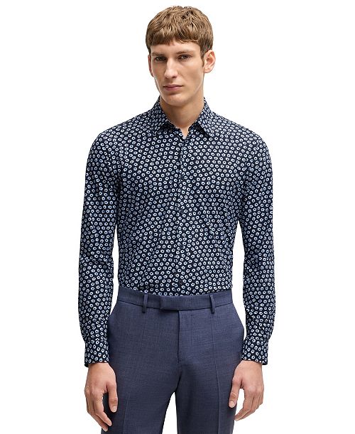 BOSS by Hugo Boss Men's Floral Print Slim Fit Dress Shirt Brands