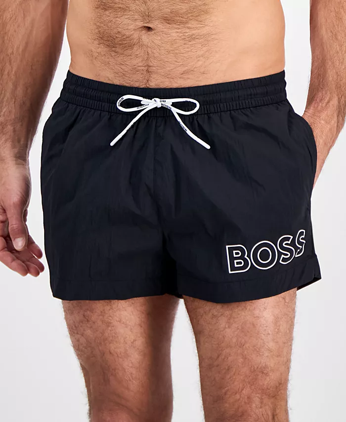 BOSS By Hugo Boss Men's Mooneye Outlined Logo Drawstring 3" Swim Trunks Men's Fashion & Accessories