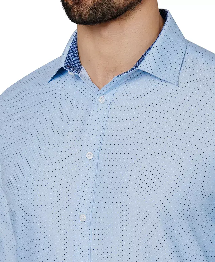 Calabrum Men's Regular Fit Dot Print Wrinkle Free Performance Dress Shirt Men's Fashion & Accessories