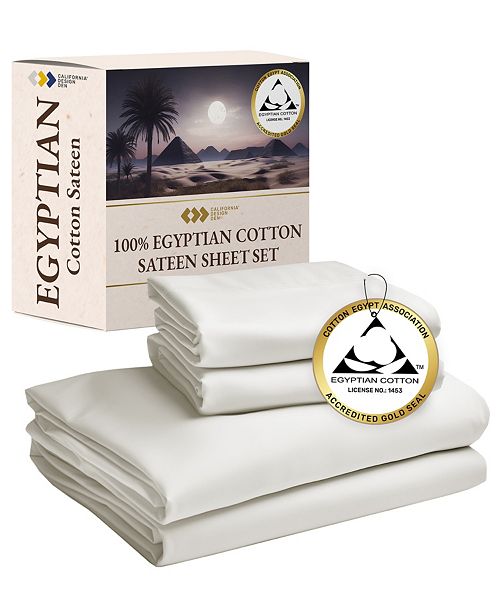 California Design Den Certified Luxury 100% Egyptian Cotton Sheets Full Sheets for Full Size Bed 4 Piece Deep Pocket Bed Sheets Set Sateen Cooling Sheets for Hot Sleepers by Bed & Bath