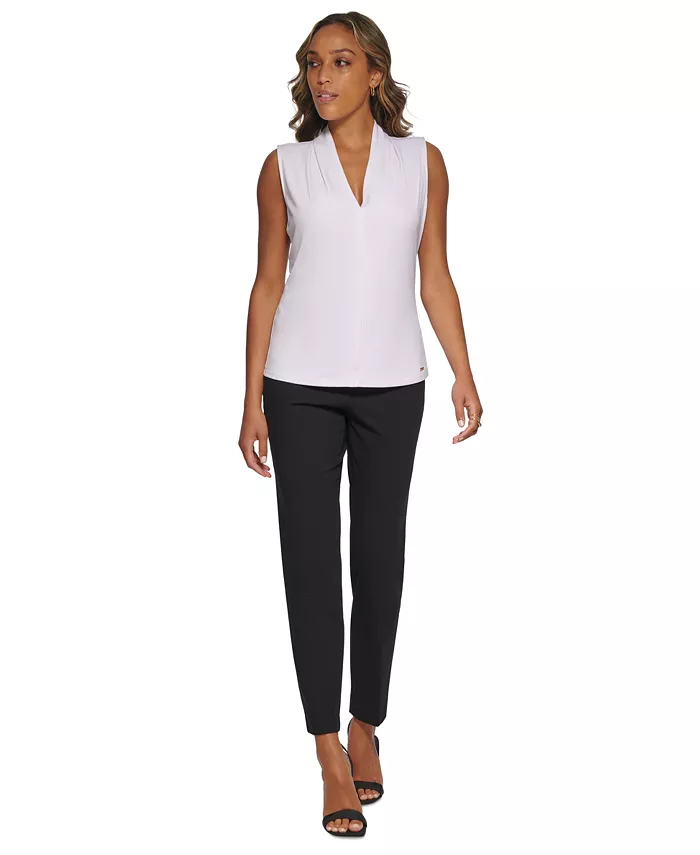 Calvin Klein Gathered V-Neck Sleeveless Top Women's Fashion Shoes & Accessories