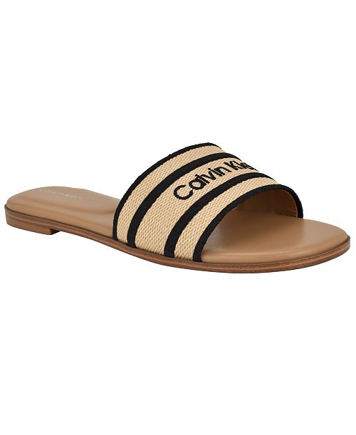 Calvin Klein Kendell Flat Slip-On Casual Sandals Women's Fashion Shoes & Accessories
