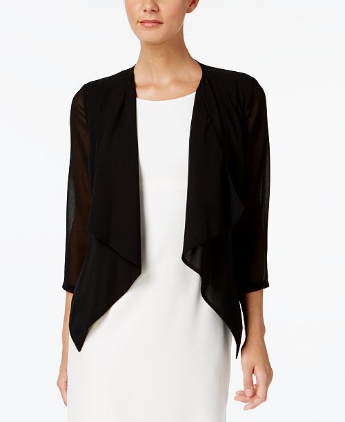 Calvin Klein Lightweight Illusion Sleeve Draped Cardigan Women's Fashion Shoes & Accessories