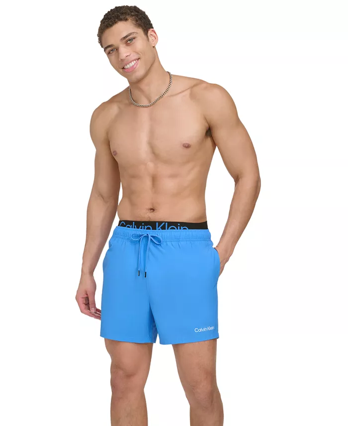 Calvin Klein Men's Logo Elastic Waist Modern Euro 5" Volley Swim Trunks Men's Fashion & Accessories