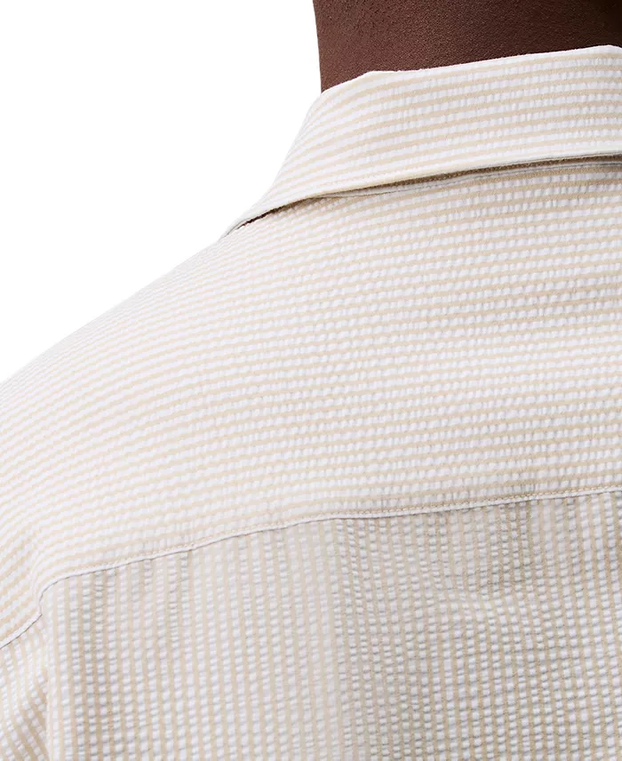 Calvin Klein Men's Relaxed Fit Short Sleeve Seersucker Striped Button-Front Shirt Men's Fashion & Accessories