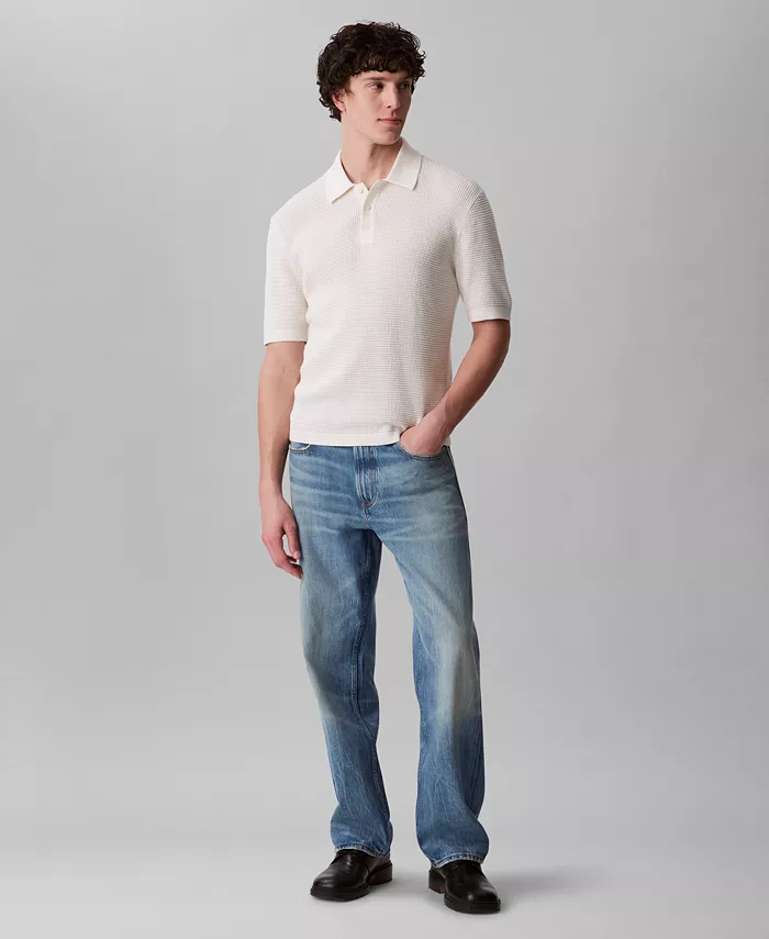 Calvin Klein Men's Smooth Cotton Waffle Polo Shirt Men's Fashion & Accessories