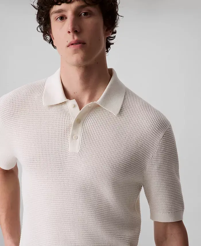Calvin Klein Men's Smooth Cotton Waffle Polo Shirt Men's Fashion & Accessories