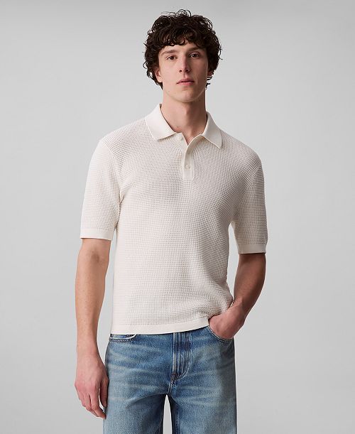 Calvin Klein Men's Smooth Cotton Waffle Polo Shirt Men's Fashion & Accessories