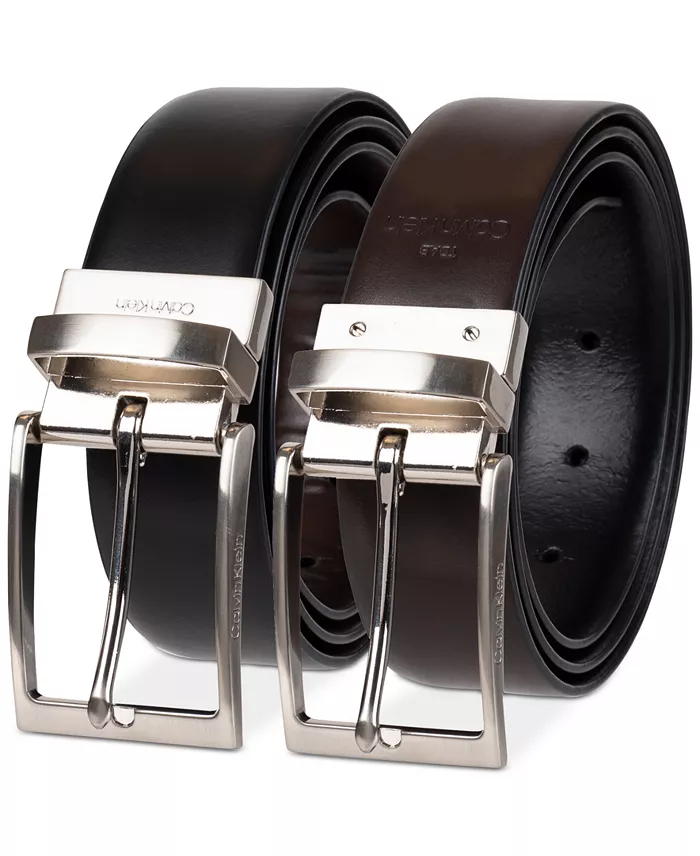 Calvin Klein Men’s Two-In-One Feather Edge Reversible Dress Belt Men's Fashion & Accessories
