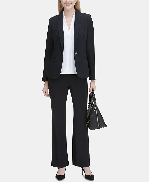 Calvin Klein One-Button Blazer Pleated Blouse & Trousers Women's Fashion Shoes & Accessories