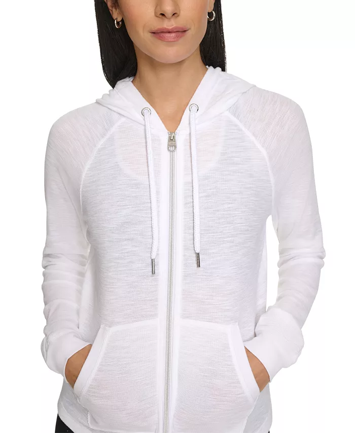 Calvin Klein Performance Ruched-Sleeve Zip Hoodie Women's Fashion Shoes & Accessories