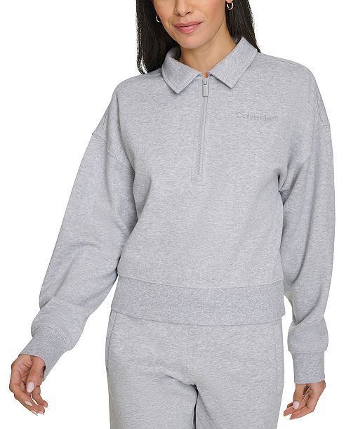 Calvin Klein Performance Women's Logo Half-Zip Cozy Fleece Sweatshirt Women's Fashion Shoes & Accessories