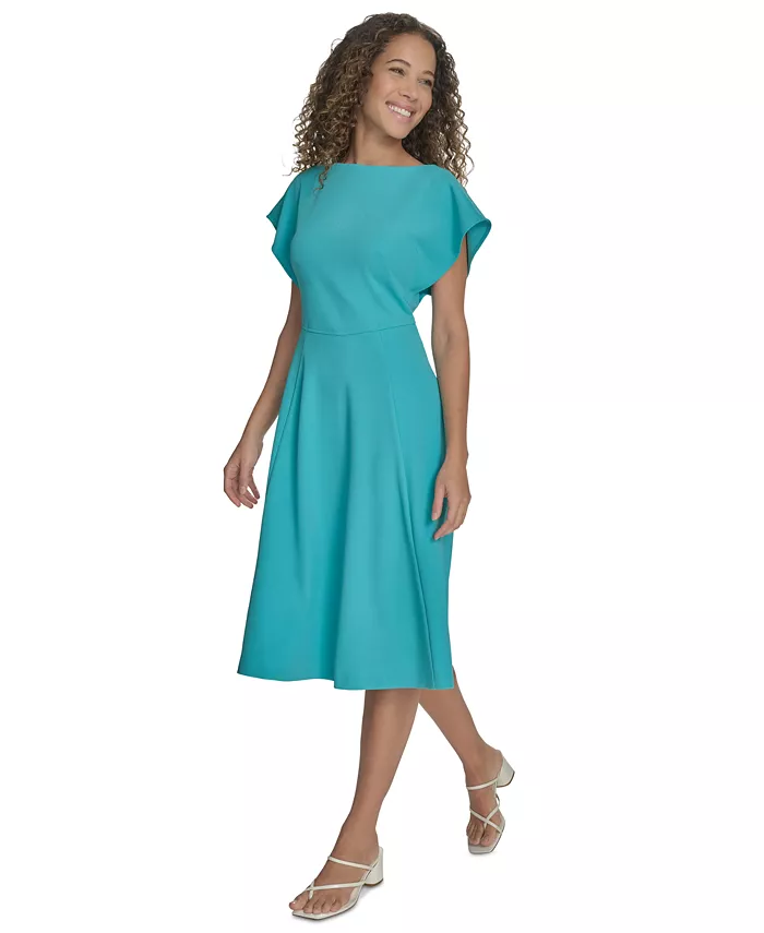 Calvin Klein Petite Flutter-Sleeve Sheath Midi Dress Women's Fashion Shoes & Accessories